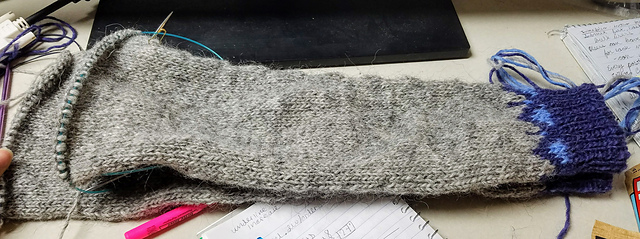 Comparing the sleeve lengths after I finished the increases on the second one