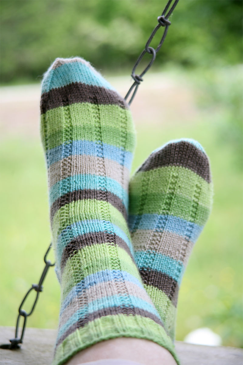 Easy sock knitting pattern using self striping yarn to knit women's socks