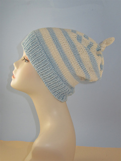 KNITTING PATTERN INSTRUCTIONS-SIMPLE STRIPE TOPKNOT BEANIE HAT KNITTING PATTERN