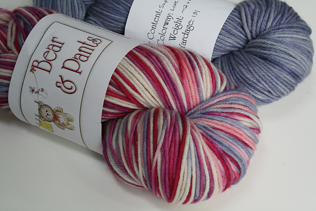 Bear and Pants "Love" on Superwash Merino DK - Handpainted Bear and Pants "Love" on Superwash Merino DK - Handpainted