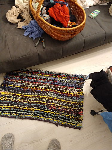 I made a colorful rag rug out of singleton socks, holey tights and old ...